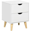 Modern Bedside Table, Nightstand with 2 Drawers and Pine Wood Legs for Bedroom, Living Room, White