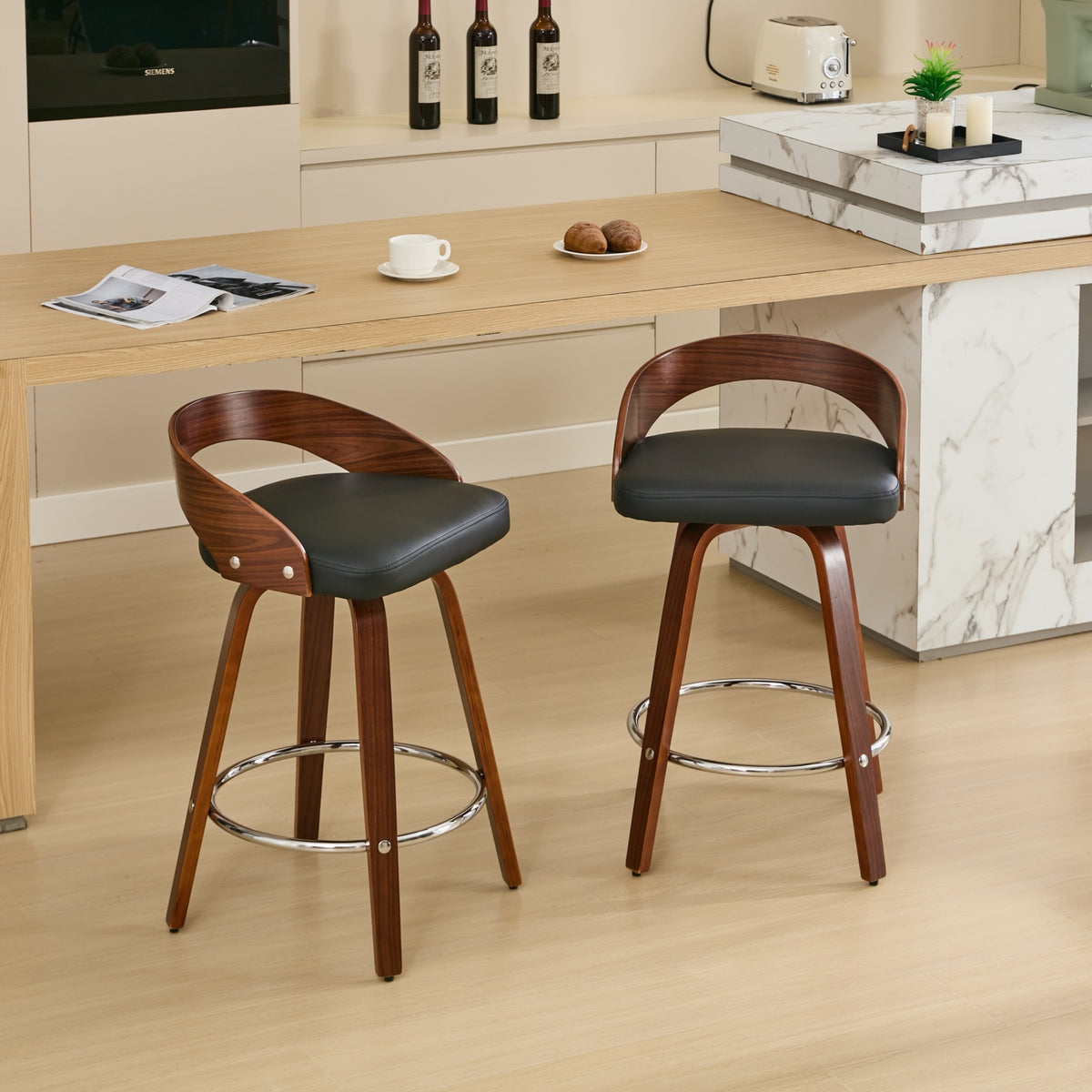 Bar Stools Set Of 2, Swivel Bar Height Stools With Low Back For Kitchen
