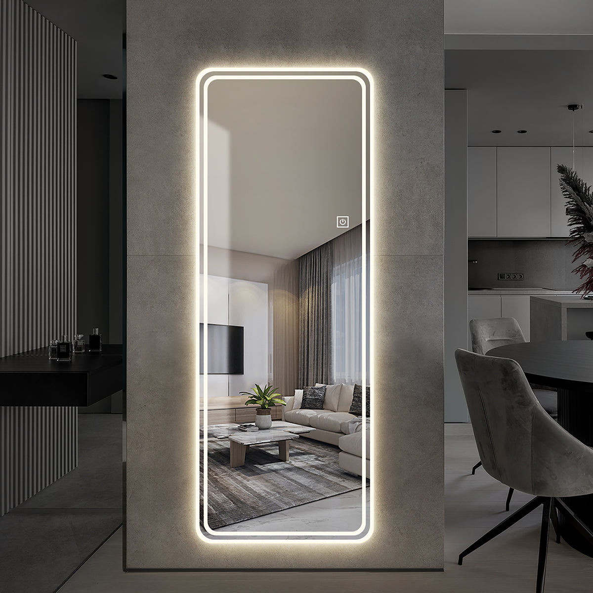 65x24 Full Length Floor Mirror LED Whole Body Mirror, Wall Mounted Hanging Mirror With Lights, Makeup Vanity Mirror, Bedroom Full Size Body Mirror With Dimming & 3 Color Modes