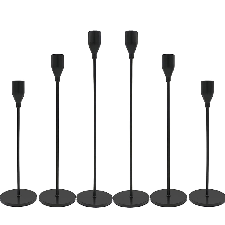 Matte Black Taper Candlestick Holders Set of 6