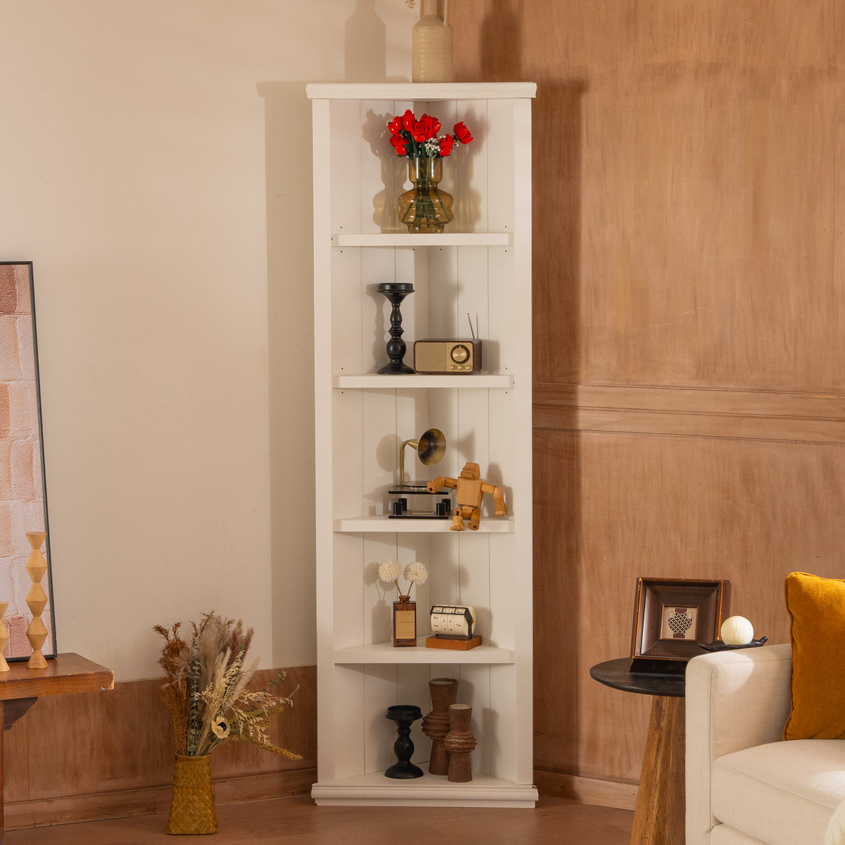 Tall Bookshelf with LED Light Strip, 5-Tier