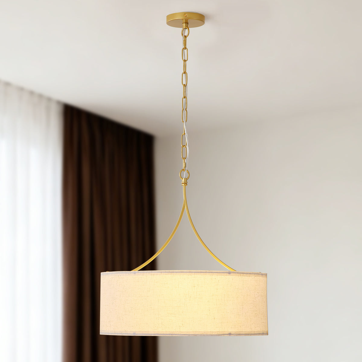 3-Light Drum Pendant Chandelier, Black Fabric Shade