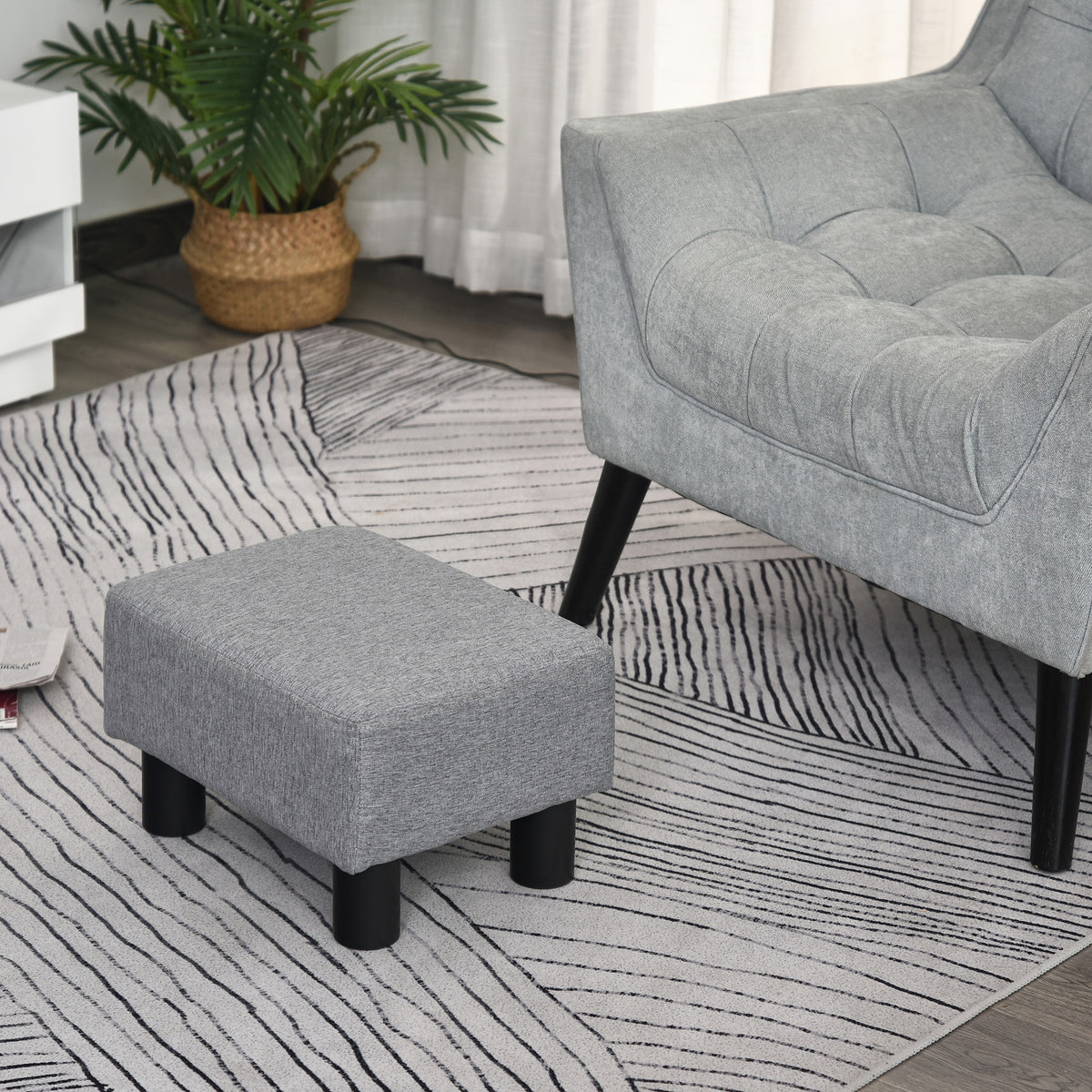 Versatile Accent 16 Inch Gray Linen Fabric Ottoman Cube Footrest Pouf