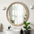 Round Beaded Wood Wall Mirror, Distressed, 31.5 in