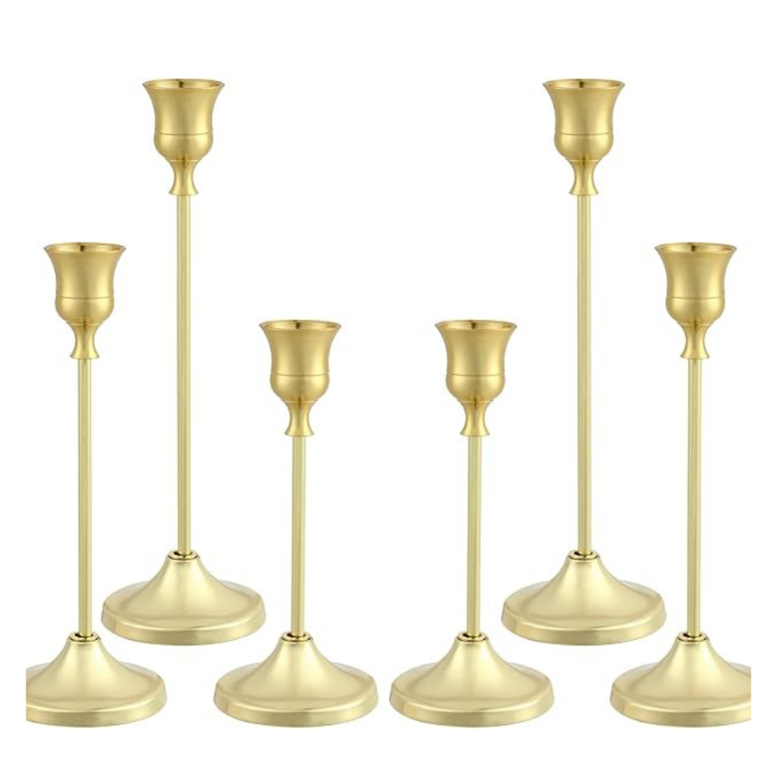 Gold Metal Taper Candlestick Holders, Set of 6
