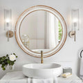 23.62 Inches Round Wall Mirror For Bathroom Vanity, Wooden Frame