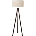 Mid-Century Tripod Floor Lamp With Linen Shade, Dark Brown