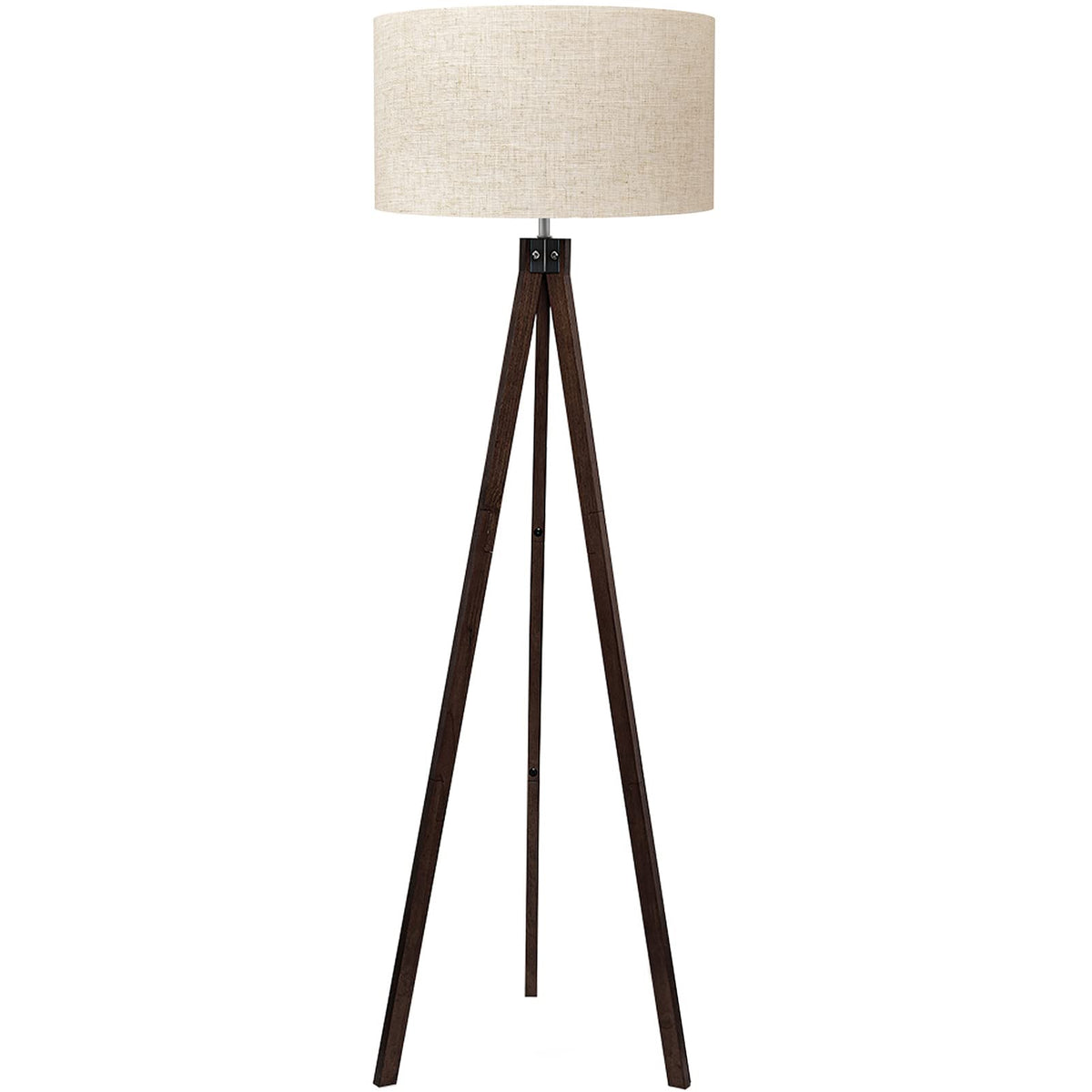 Mid-Century Tripod Floor Lamp With Linen Shade, Dark Brown