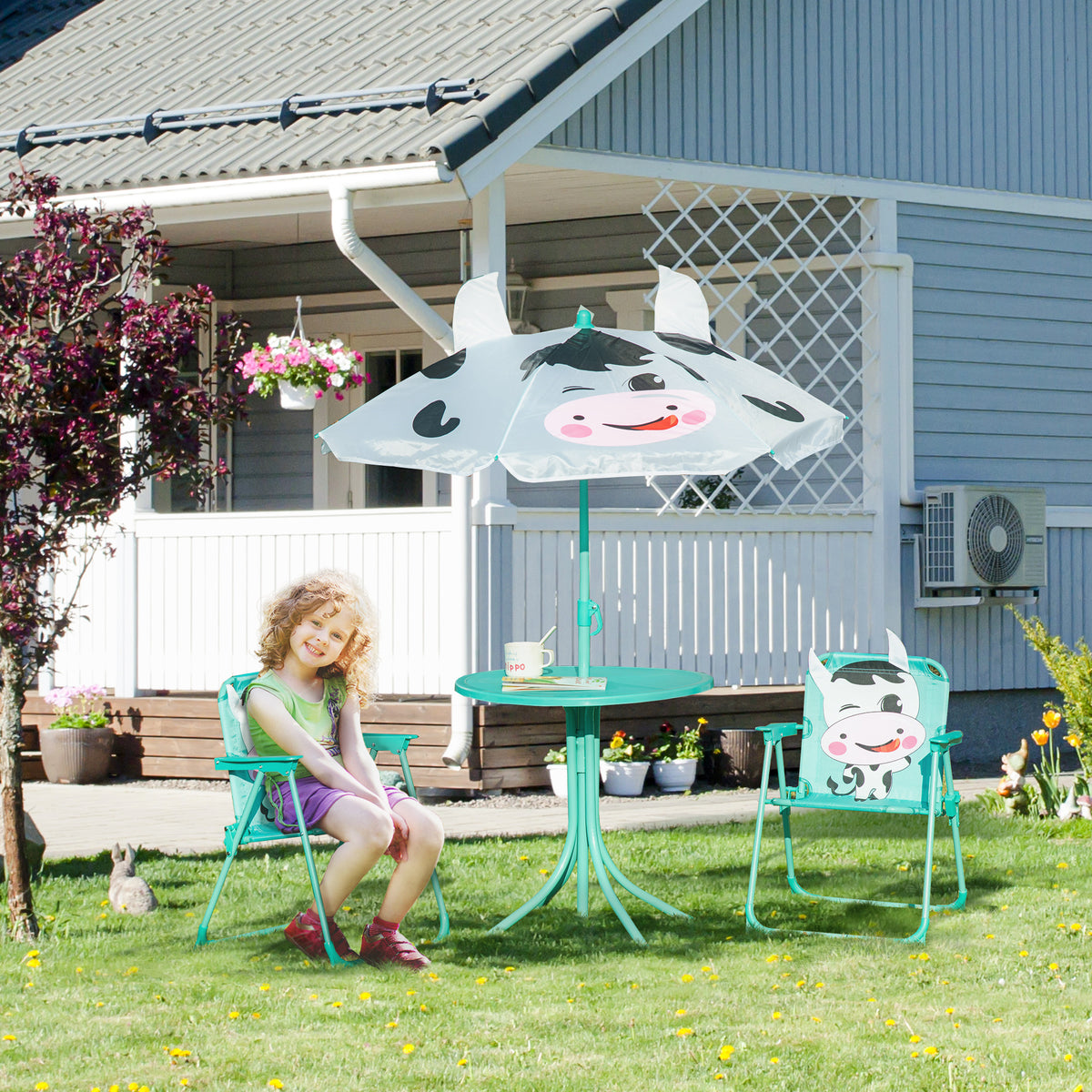 Kids Table and Chair Set, Outdoor Folding Garden Furniture, Picnic Table, Pink