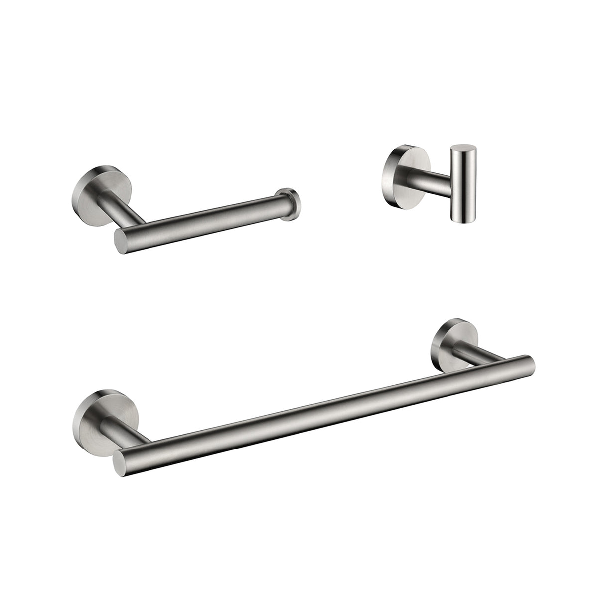 3-Pieces Bathroom Hardware Accessories Set - Towel Bar, Toilet Paper Holder, Robe Towel Hooks