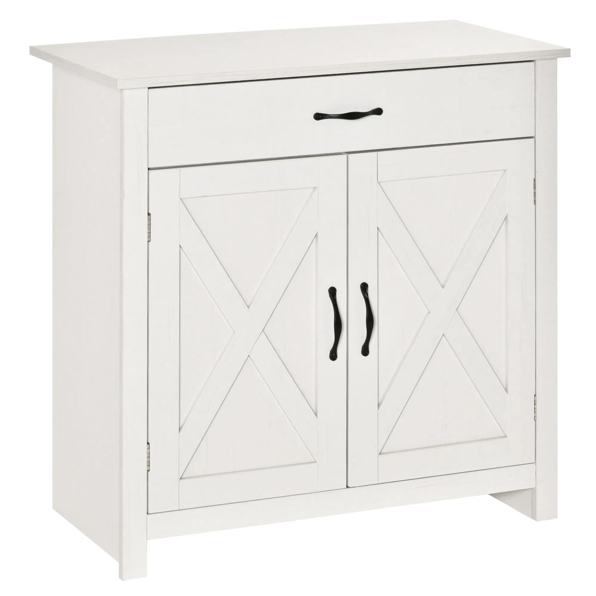 Farmhouse Sideboard Buffet Cabinet, Storage Cabinet with Barn Doors, Distressed White