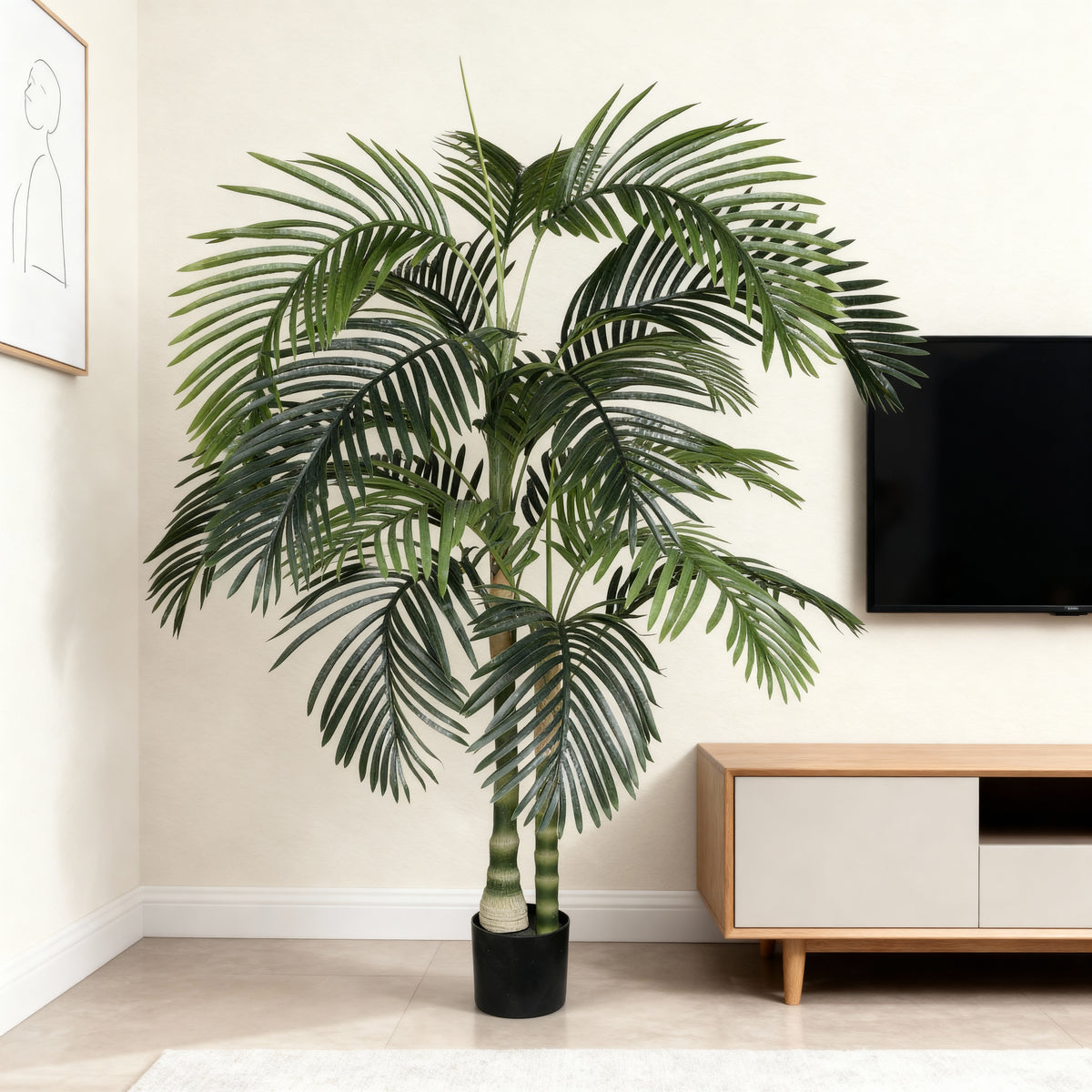 6FT Artificial Palm Tree with Black Plastic Pot, Tropical Fake Plant Indoor