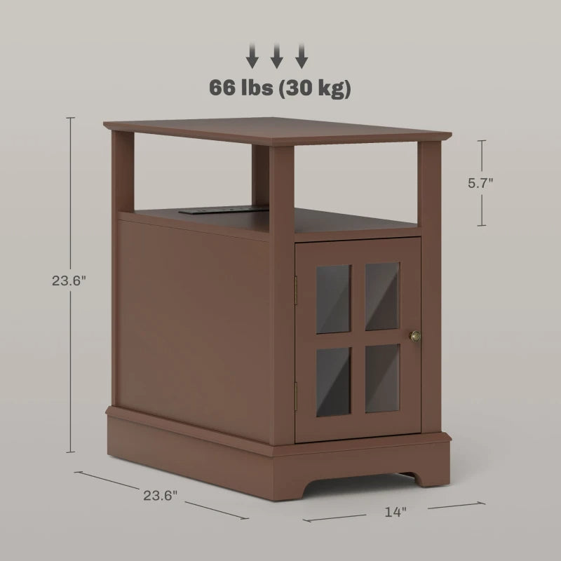 Narrow Side Table End Table With Charging Station, USB Ports, Modern End
