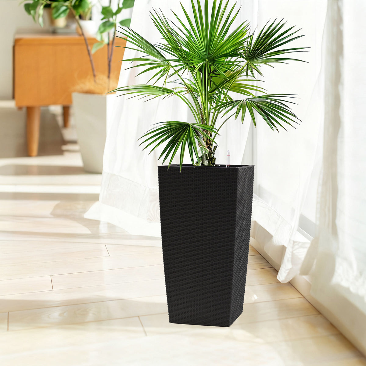 30 In Tall Large Flower Pots Planter With Self-Watering Drainage Holes & Inner Trays Indoor Outdoor Plant Pot With Drain Holes, Water Level Monitor, Inner Bucket For Garden, Patio, Porch, Backyard, Black