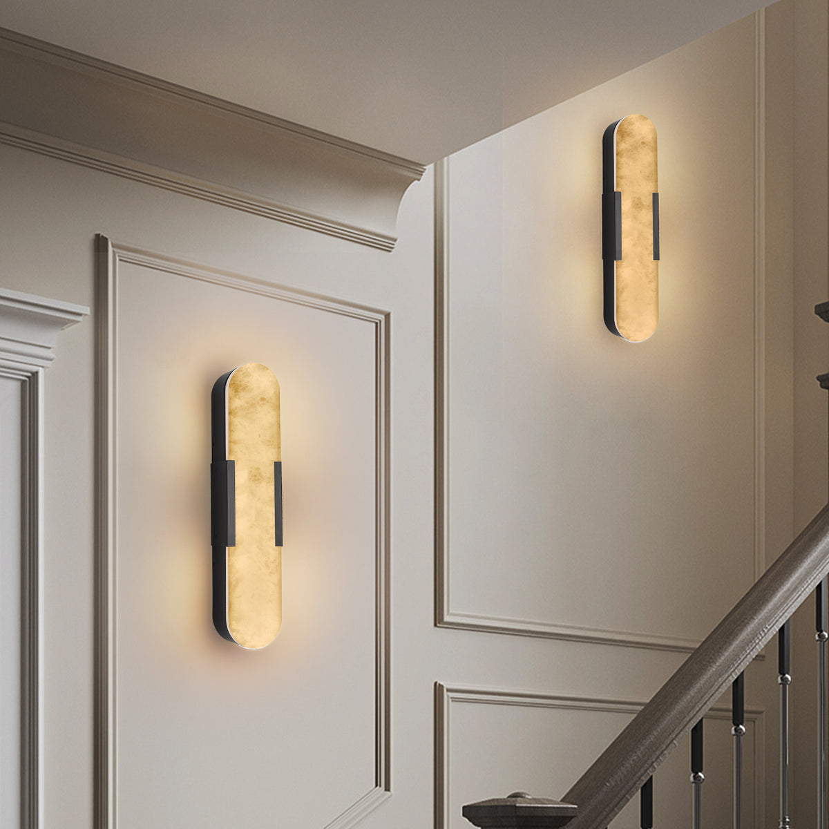Natural Marble Wall Sconces, Black, Set of 2 (19.7 in)