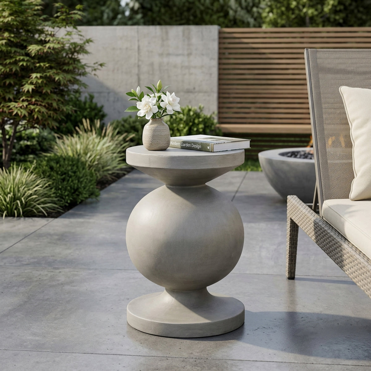 Outdoor Lightweight Concrete End Table Side Table - Large