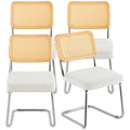 Rattan Dining Chairs Set Of 4, Mid Century Modern Dining Chair, Upholstered Velvet Accent Chair With Rattan Back, Retro Dining Room Kitchen Chair For Living Room, Bedroom, Office (18.1 Inch)