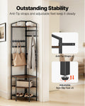 Corner Hall Tree, 71.3 In Coat Rack With Hooks, Top Shelf For Entryway