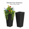Rattan Planters with Removable Inner Pots, Set of 2 — Adjustable Height