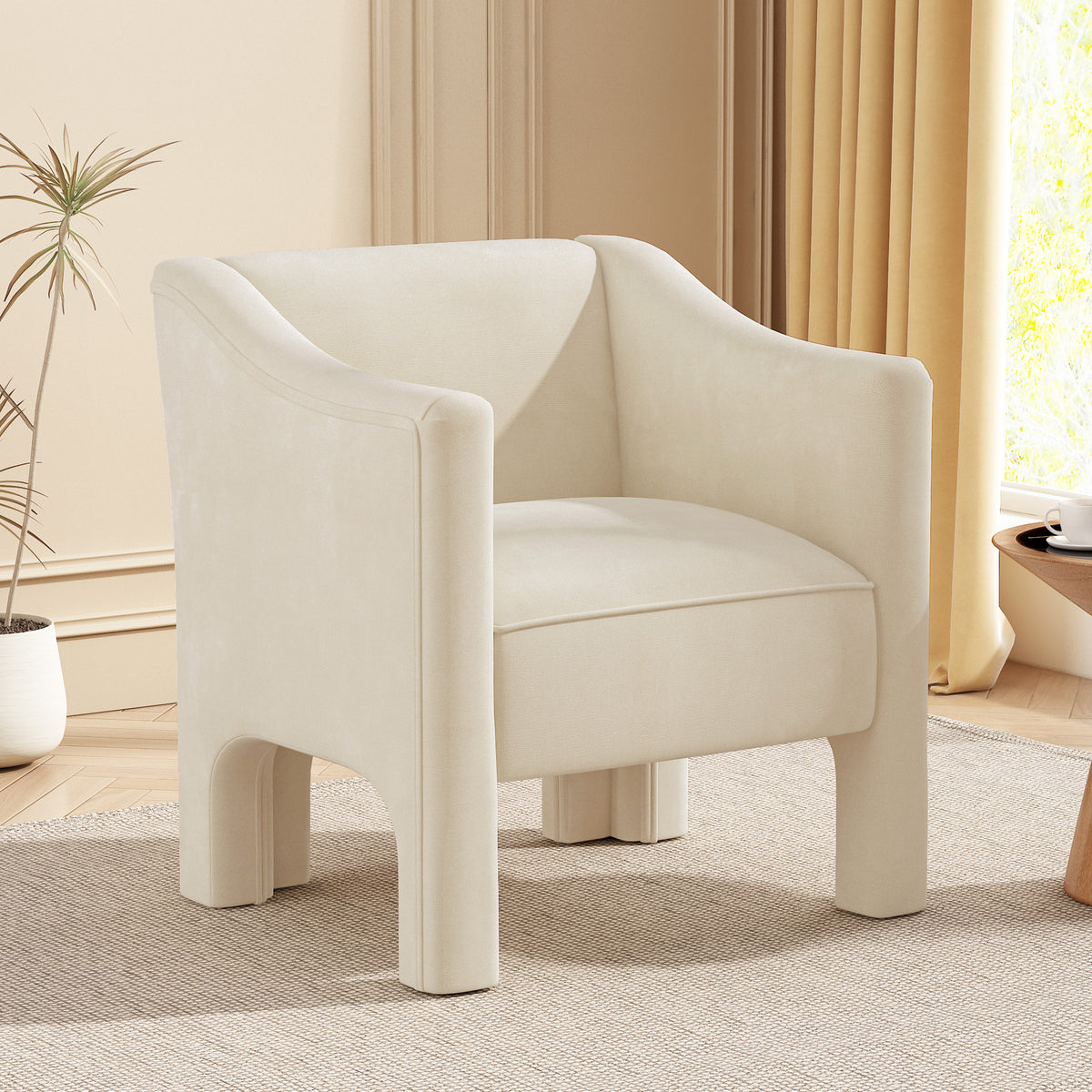 Modern Barrel Chair Accent Chair 29.9 Inch Upholstered Armchair Beige