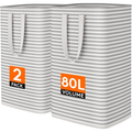 2 Pack Laundry Basket 80L Each, Collapsible Clothes Hamper With Reinforced Handles