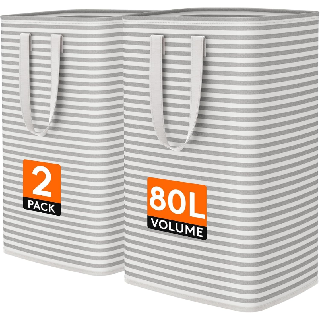 2 Pack Laundry Basket 80L Each, Collapsible Clothes Hamper With Reinforced Handles