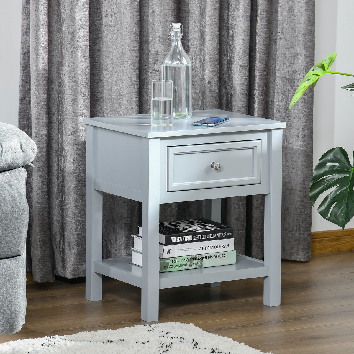 Accent End Table, Sofa Side Table with Storage Drawer and Bottom Shelf for Living Room