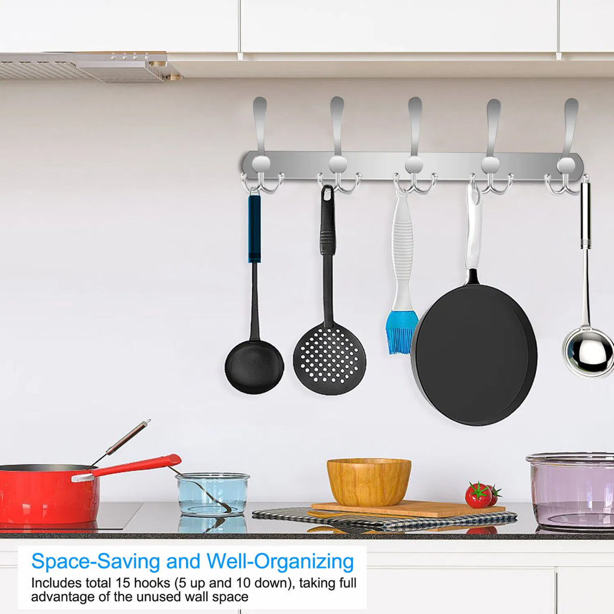 Wall Mount Coat Hook 15 Hooks Stainless Steel Clothes Hanger Rack