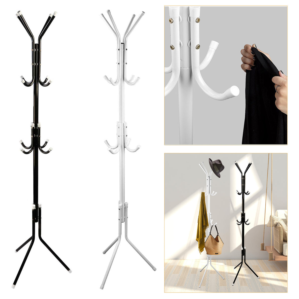 Standing Coat Hat Rack Organizer - Black/White Options
