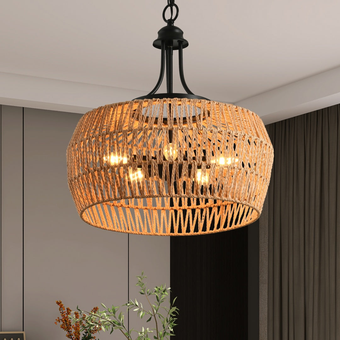 Hemp Rope Pendant Light, 19 in, Natural