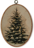 Vintage Christmas Tree Framed Wall Art Rustic Oval Winter Pine