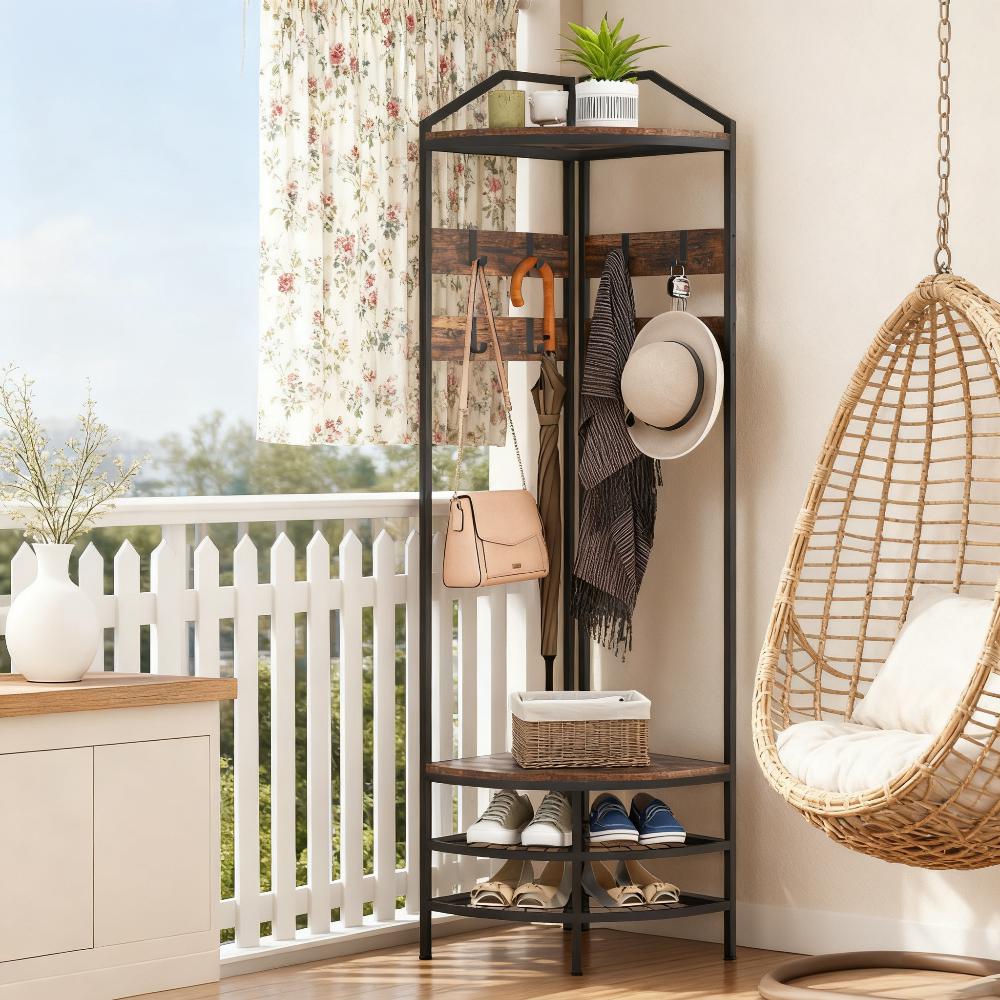 Coat Rack Corner Hall Tree Industrial 4-Tier