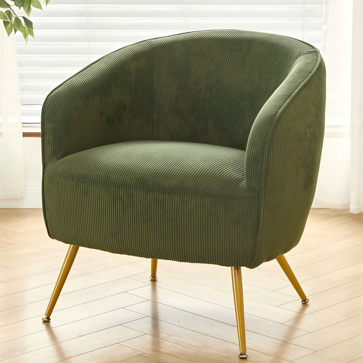 Corduroy Accent Chair With Gold Metal Legs, Modern Upholstered Armchair