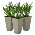 Taper Planters with Drainage, Set of 3 — 28" Indoor/Outdoor, Grey