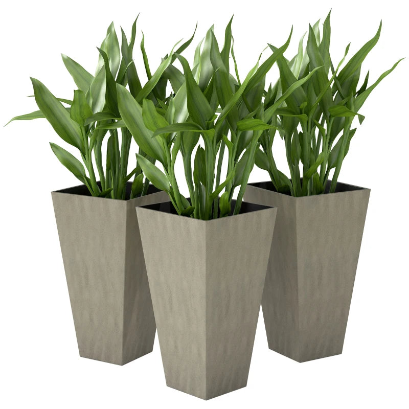Taper Planters with Drainage, Set of 3 — 28" Indoor/Outdoor, Grey