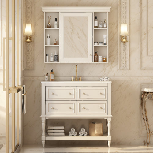 36" Bathroom Vanity With Medicine Cabinet, Modern Mirror Cabinet With Adjustable Shelves