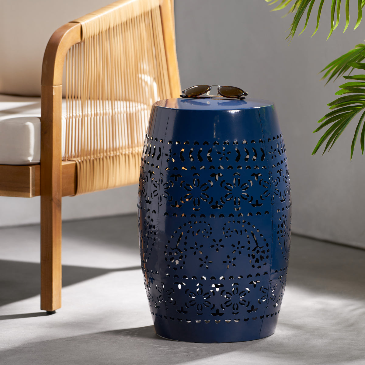 RUBY Lace Cut Metal Side Table Navy