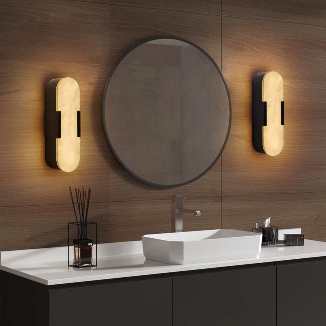 Natural Marble Wall Sconces, Black, Set of 2 (13.8 in)