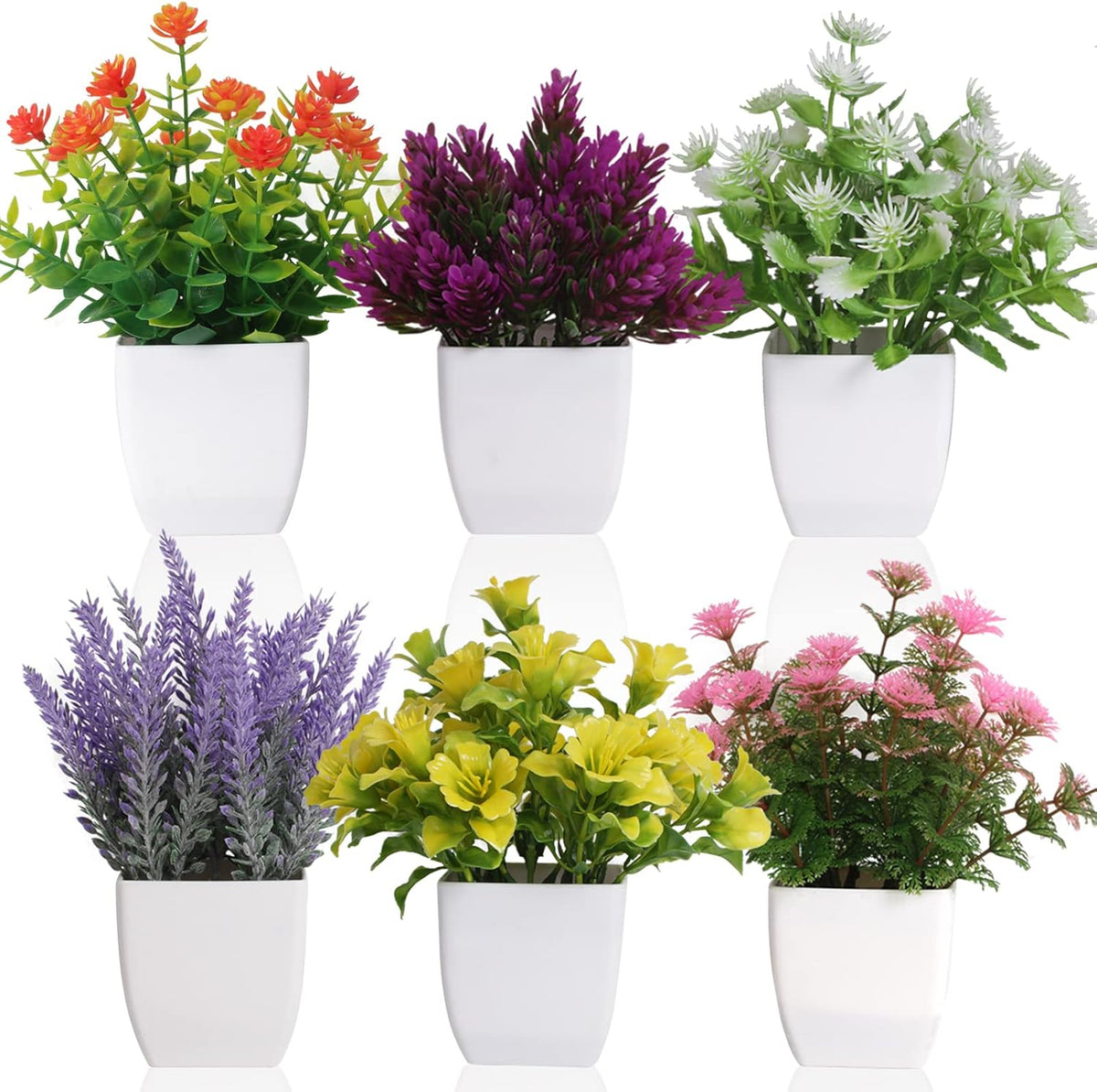 Mini Artificial Potted Plants 6 Units, Small Faux Flowers And Greenery For Home Office Desktop Shelf Decor