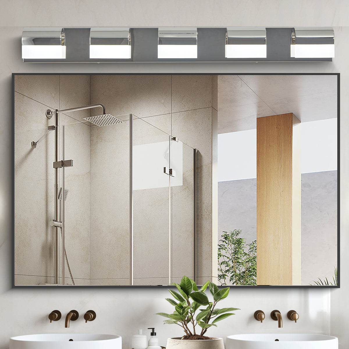 Modern Bathroom Vanity Lighting 5-Light LED Vanity Lights Brushed Nickel