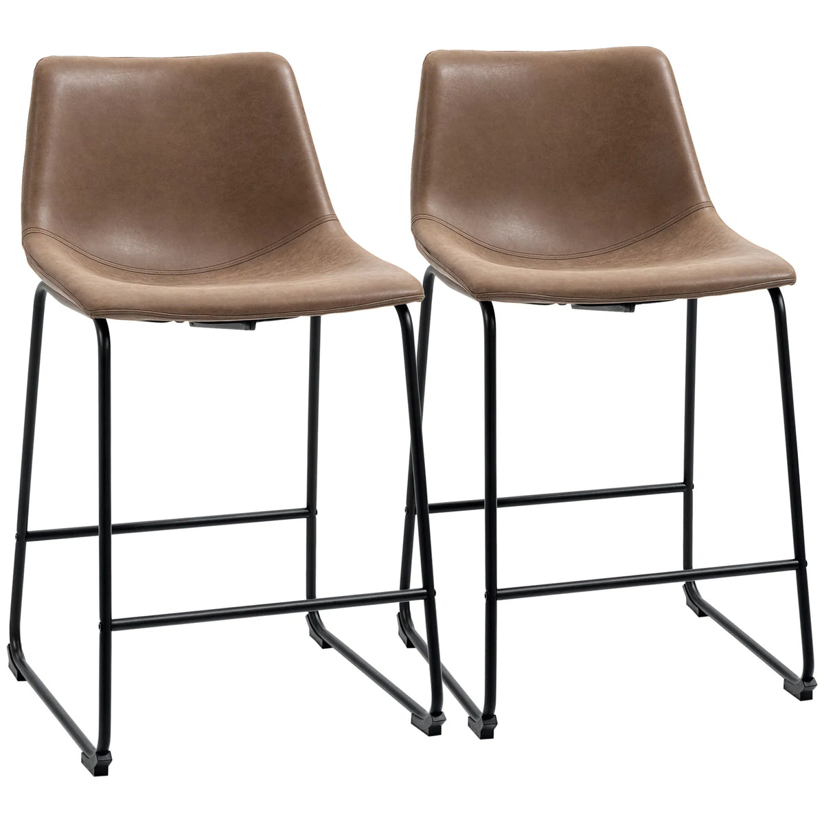 Counter Height Bar Stools Set of 2, Vintage PU Leather Bar Chair For Kitchen Island