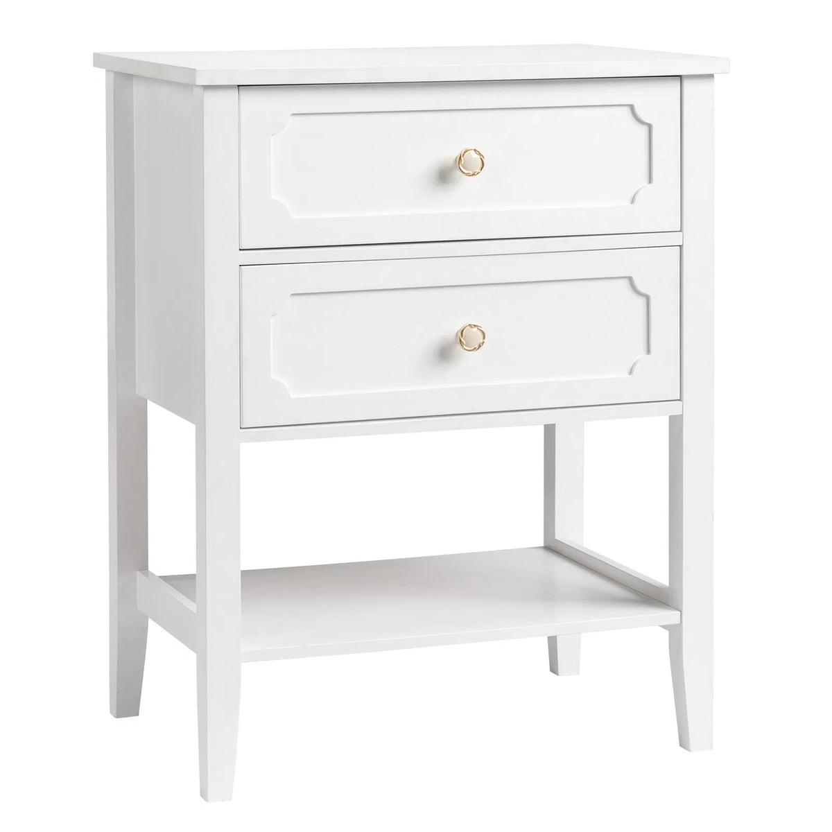 Wood Nightstand End Side Table with 2 Drawers for Living Room, Bedroom