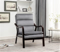 Mid-Century Modern Grey Accent Chair With Wood Armrest, Upholstered Reading Chair For Living Room Bedroom