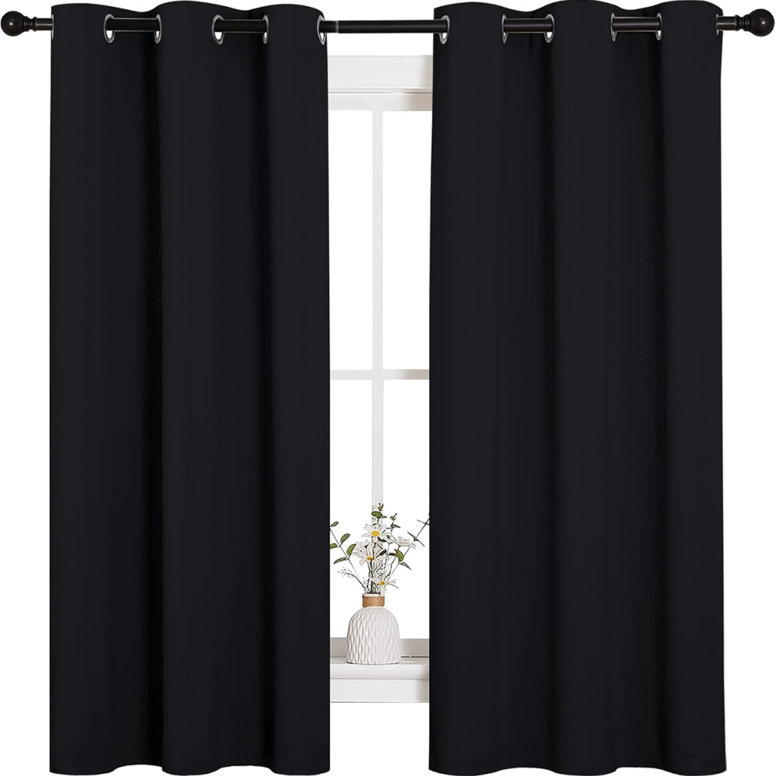 Black Thermal Blackout Curtains, Grommet Top