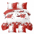 Red White Floral Duvet Cover Set 5-Piece