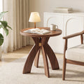 Round Side Table, 23.6 Inch Circular End Table with Curved Cross Legs, Melamine Top