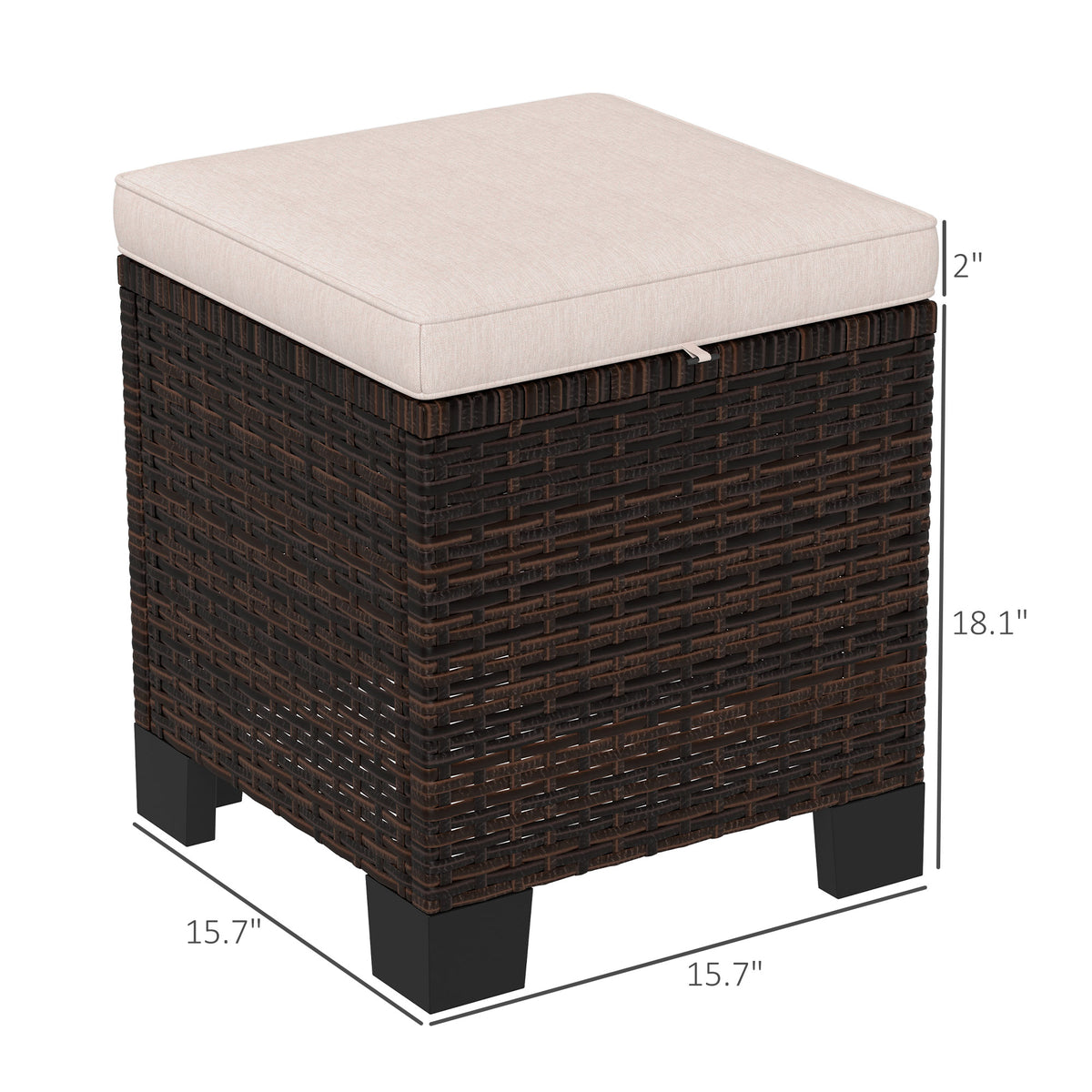 2 Piece Wicker Outdoor Ottomans With Cushions Rattan Patio