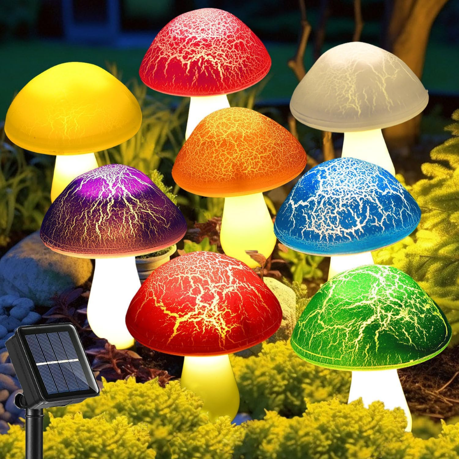 Solar Crack Mushroom Garden Stake Lights 8 Pcs