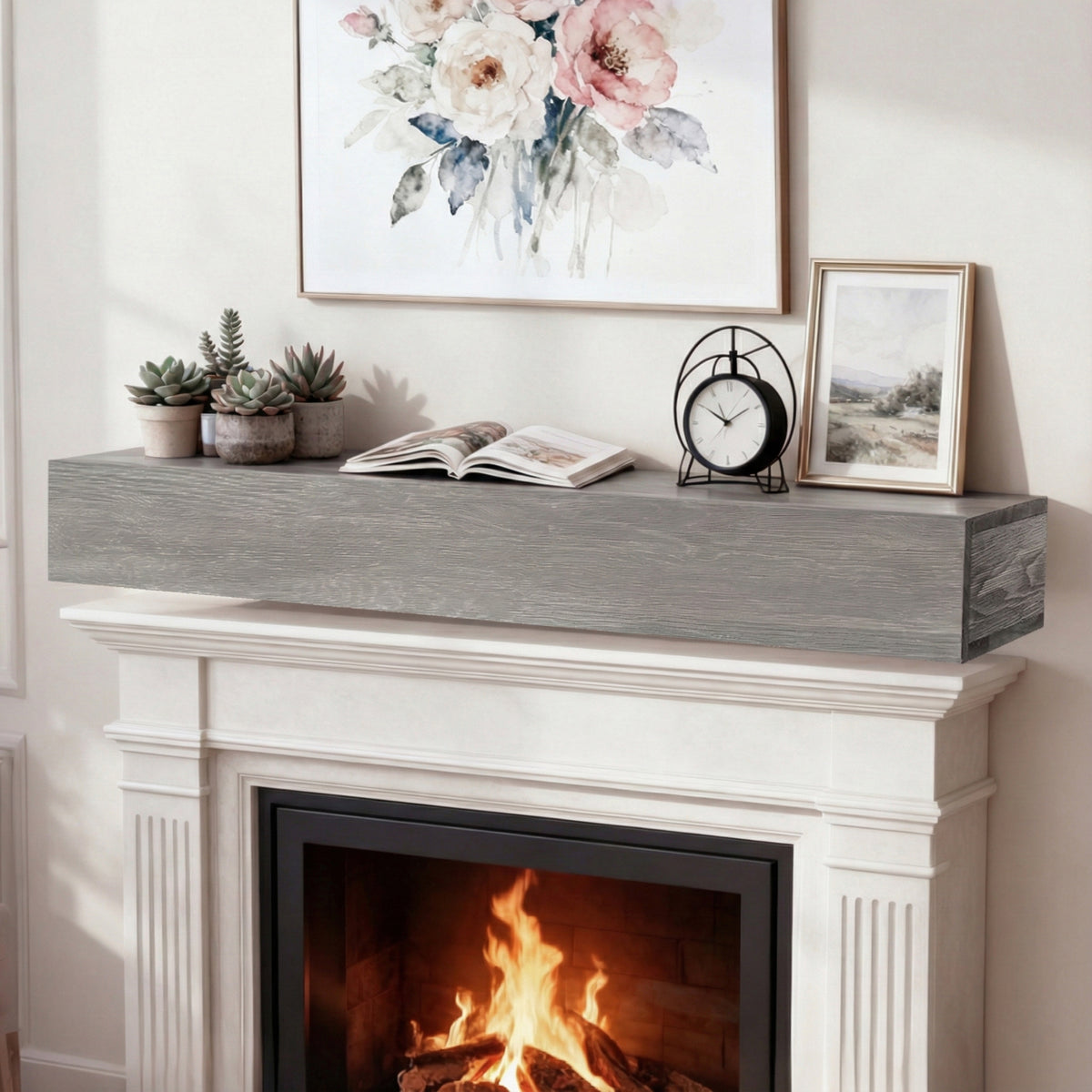 60 Inch Rustic Wood Fireplace Mantel Wall-Mounted Floating Shelf