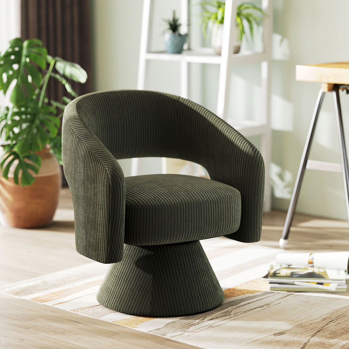 Swivel Barrel Accent Chair Modern Upholstered Large Living Room